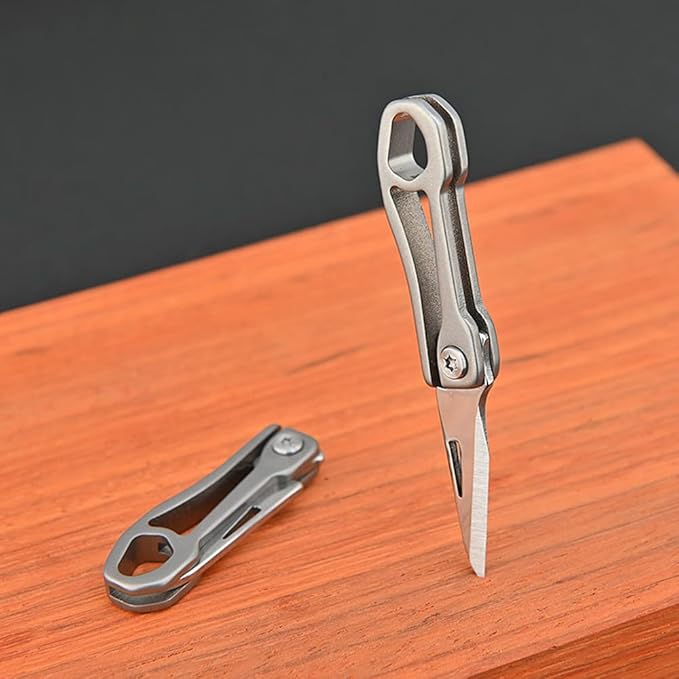 Ultra Small Little Folding Pocket Titanium Alloy Knife with 420j2 Stainless Steel Blade, Mini EDC Portable Knife/Box Cutter/Package Opener, Ultra Compact and Lightweight Mini Folding Knife