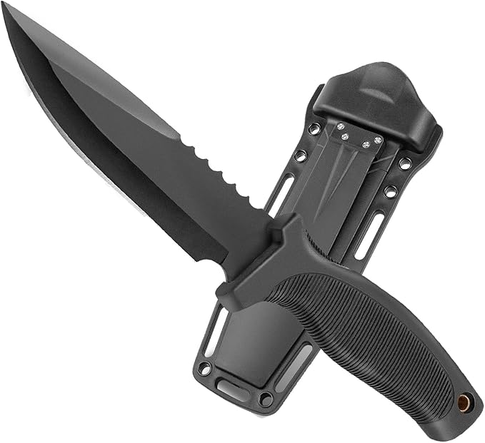 Fixed Blade Outdoor Duty Straight Knife, Tactical Survival Knife with Waist Clip,Camping Gift for Men MHT1-Z (Black)