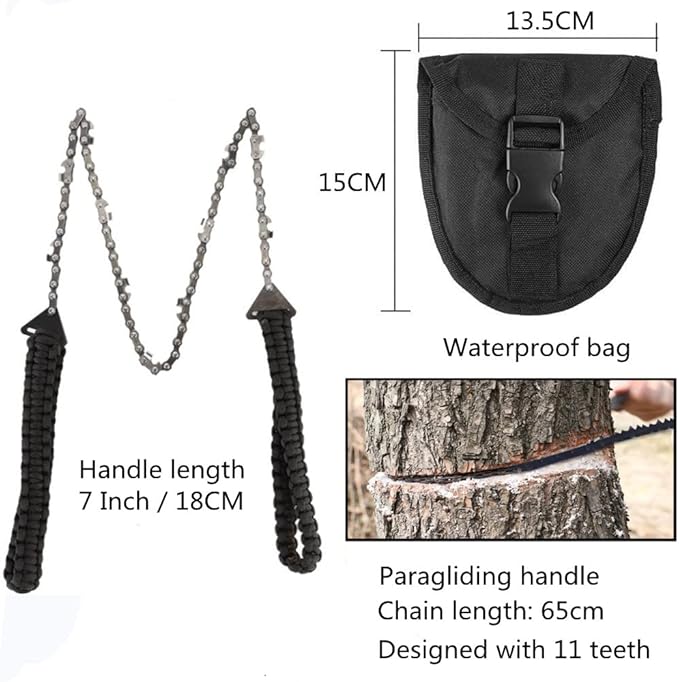 Pocket Chainsaw With Paracord Handle Survival Chain Saw Magnesium Fire Starter 20.5/32.6 Inches Garden Handle Hand Saw with Sharp Teeth Emergency Outdoor Tool Gear for Camping Tree Cutting
