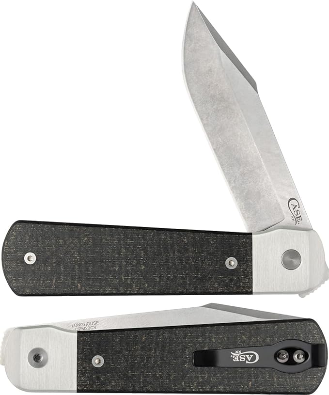 Case XX WR Pocket Knife, LONGHOUSE™ - SMOOTH BLACK BURLAP MICARTA® ItemNumber 50910 - (LONGHOUSE CPM20CV) Length Closed: 4 Inches