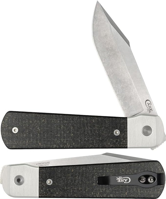 Case XX WR Pocket Knife, LONGHOUSE™ - SMOOTH BLACK BURLAP MICARTA® ItemNumber 50910 - (LONGHOUSE CPM20CV) Length Closed: 4 Inches