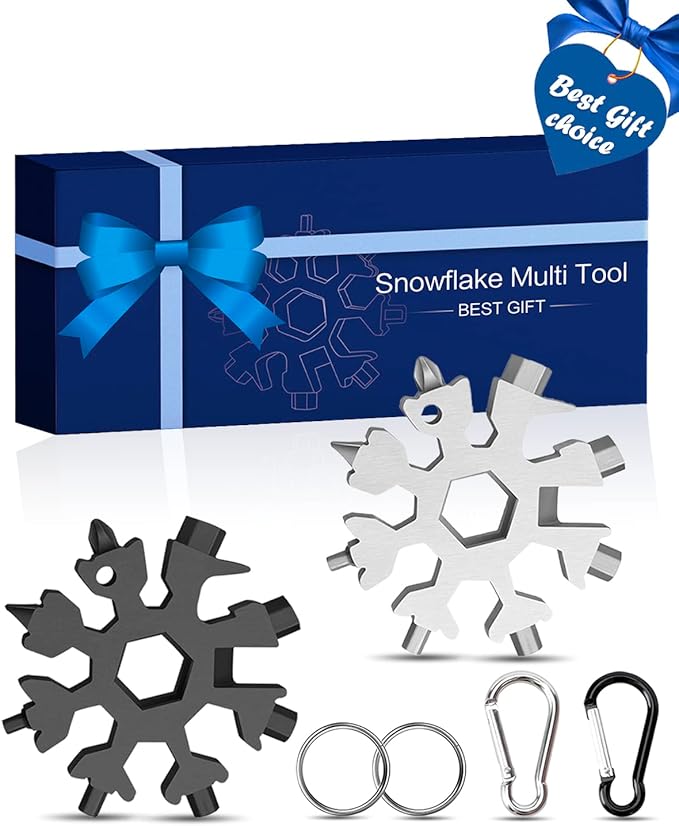 Gifts for Men Women, 2 Packs 18-in-1 Snowflake Multitool, Birthday Gifts for Adults Him Dad Husband, Cool Gadgets for Men Who Have Everything
