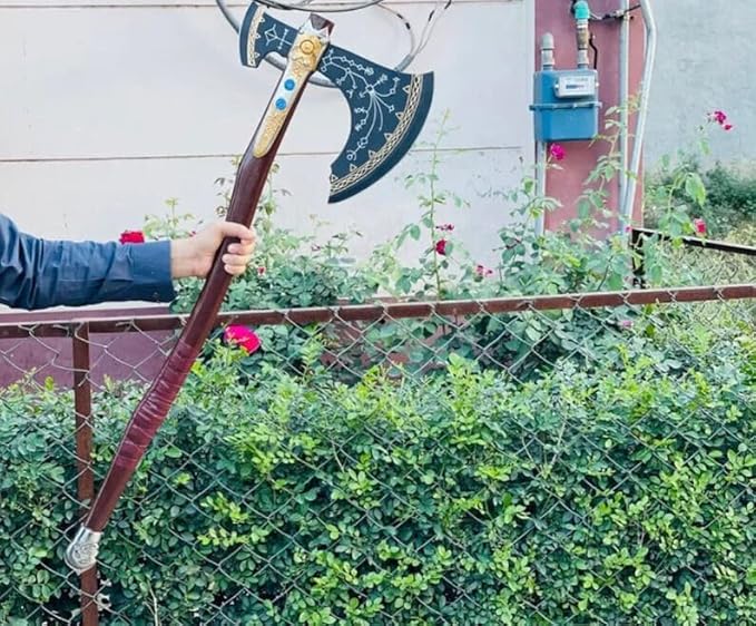 Handmade Kratos Axe, Leviathan Axe, God of War, Viking Axe, Cosplay Axe, Cosplay Armor with Leather Sheath Camping Bearded Axes & Hatchets Hunting Fantsy Axe Valentine's Day Gift (VK-Ax-9)