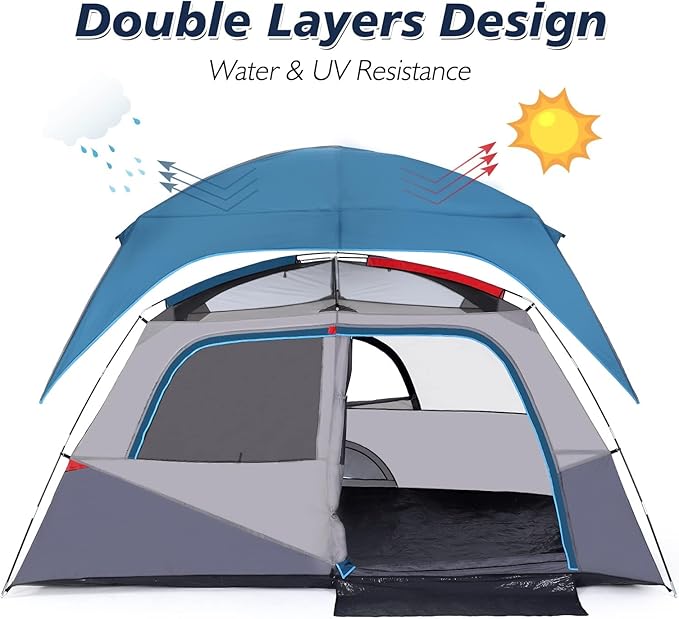 Camping Tent, Tent for Camping, Easy Set up Camping Tent for 6 Person Outdoor Traveling, Light Blue