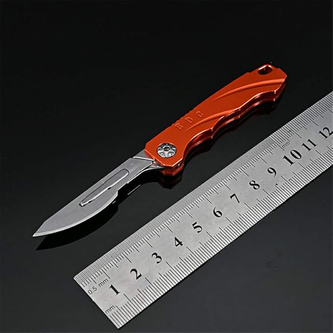 Mini EDC Pocket Knife,Aluminium Alloy Handle Carbon Steel Blade Folding Knife with 10 Extra Replaceable Blades,Portable Lightweight and Compact (Orange)