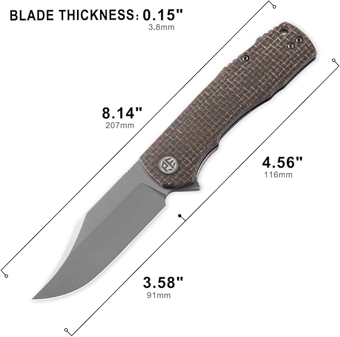 Petrified fish PFP03 Victor,3.58" K110 Stonewashed Blade,140g Micarta Handle Flipper Liner lock Folding knife (Brown Stonewashed)
