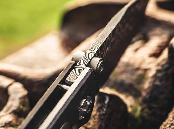 Böker Manukaftur Solingen M4 Sherman Damascus - Folding Collector's Pocket Knife Crafted from Recovered M4 Tank Materials, Made in Germany