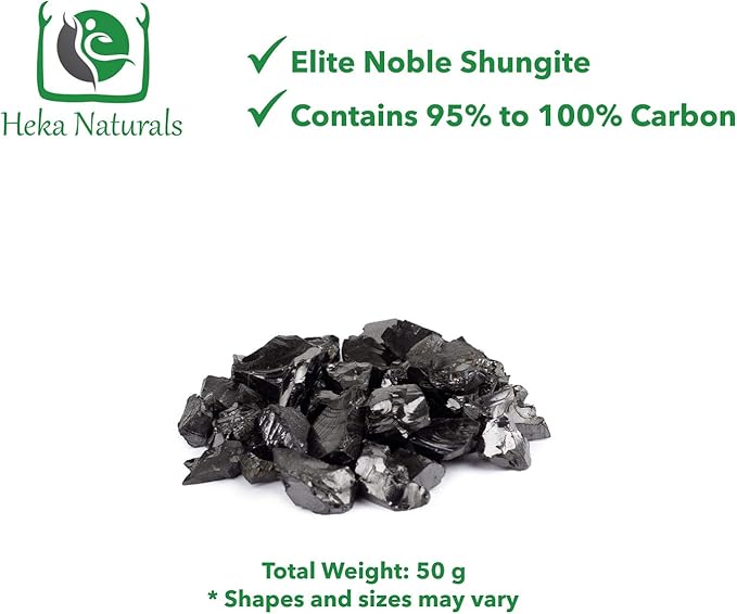 Heka Naturals Shungite Elite Stones for Water Purification, 50g, Silvery Shine, Natural and Authentic from Karelia
