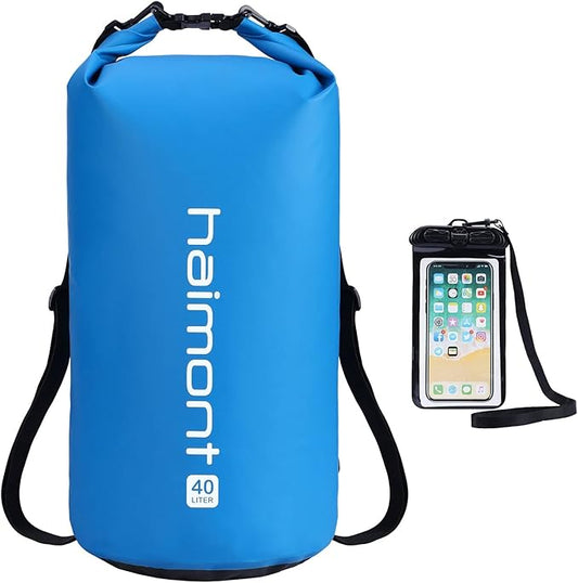Haimont Waterproof Dry Bag Floating Dry Sack Roll Top Drybag Backpack for Kayaking, Rafting, Boating, Fishing with IPX8 Waterproof Phone Case, Blue, 40L