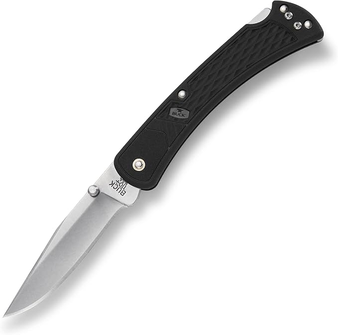 Buck Knives 110 Slim Select Lockback Pocket Knife with Thumb Studs and Removable/Reversible Deep Carry Pocket Clip, 3-3/4" 420HC Blade