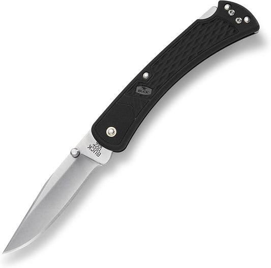 Buck Knives 110 Slim Select Lockback Pocket Knife with Thumb Studs and Removable/Reversible Deep Carry Pocket Clip, 3-3/4" 420HC Blade
