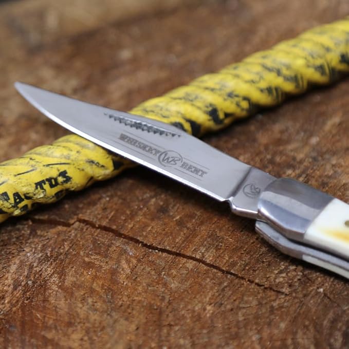WHISKEY BENT HAT CO. Mini Hunter Folding Pocket Knife 2.75" Closed Length 440C Stainless Steel Blade (Burnt Bone)