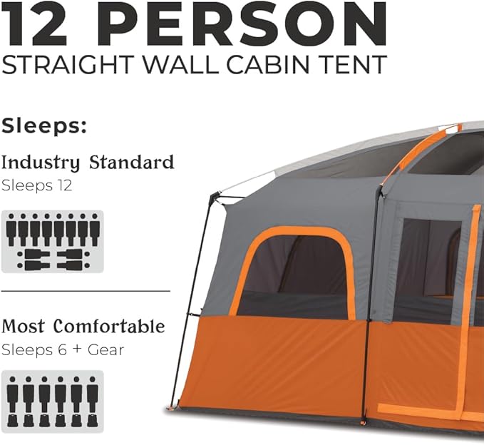 CORE Tent for Family Camping | 10 Person / 11 Person / 12 Person Large Multi Room Cabin Tents for Car Camping & Outdoor Adventures
