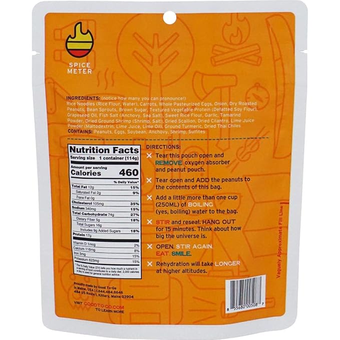 GOOD TO-GO Pad Thai | Camping Food, Backpacking Food (Single Serving) | Just Add Water Meals, Backpacking Meals | Dehydrated Meals Taste Better Than Freeze Dried Meals