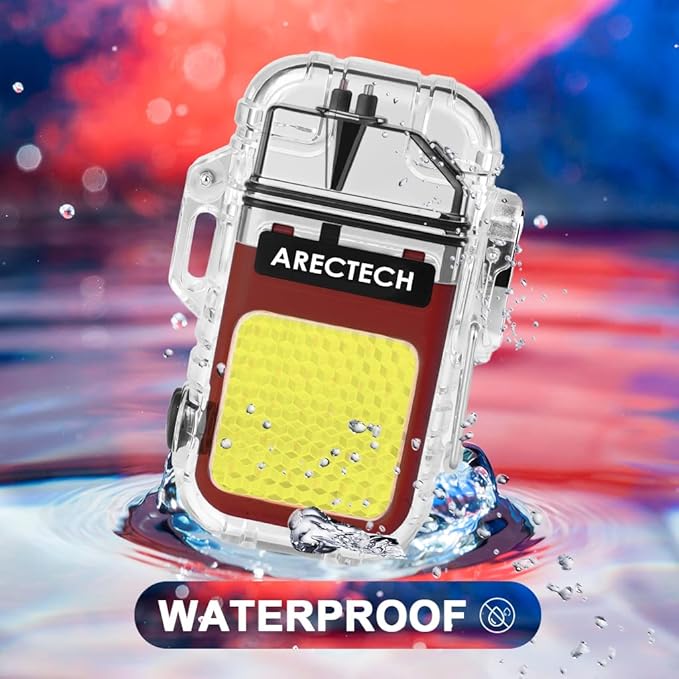 ARECTECH Rechargeable Lighter Electric Arc Dual Lighter 3 Modes of Flashlight Windproof Plasma Lighters Waterproof with Survival Emergency Whistle and Lanyard for Outdoor Candle Camping (Red)