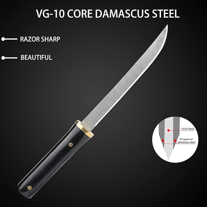 Damascus Knife Gift Men's Mini Katana Japanese Samurai Knives with Wooden Sheath, 4-1/5'' Fixed Blade Damascus Steel Pocket Knife