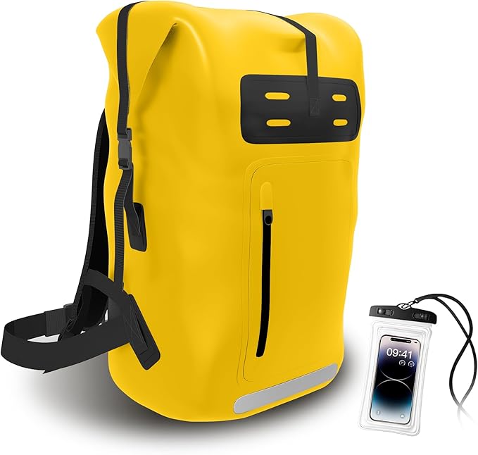 Waterproof Backpack，Heavy Duty Hiking Backpack，35/55/85L dry bag backpack waterproof for Men，Roll-Top Closure，for Kayaking, Travel, Hiking, Fishing, Camping, Motorcycles (yellow, 55L)