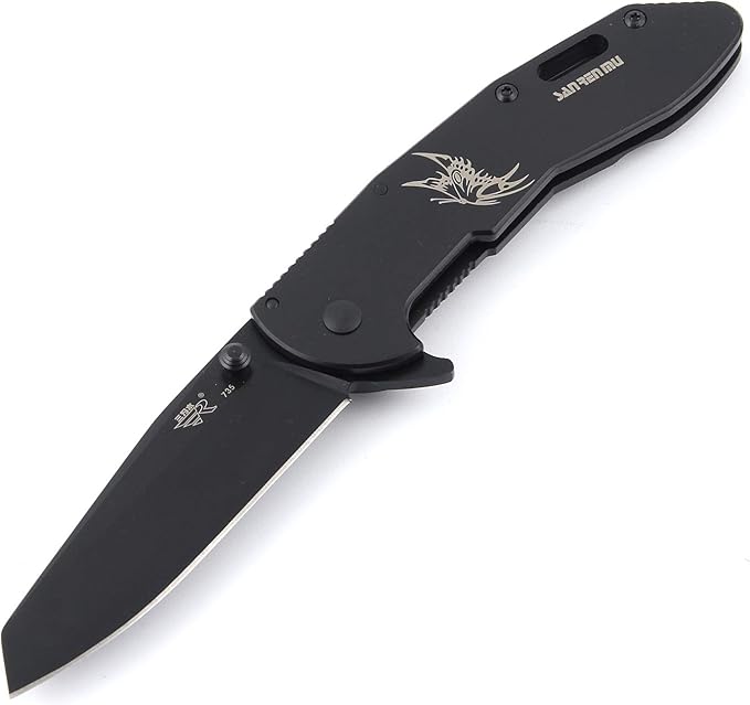 Sanrenmu B4-735 Black 8Cr13MoV Blade Stainless Handle Folding Knife