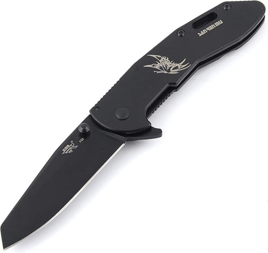 Sanrenmu B4-735 Black 8Cr13MoV Blade Stainless Handle Folding Knife