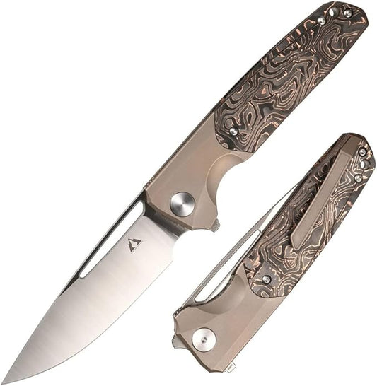 CMB Made Knives Darma Titanium+Carbon Fibre Handle Pocket Folding M390 Steel Tactical Survival Camping Outdoors Knife CMB-12C (Faint yellow)