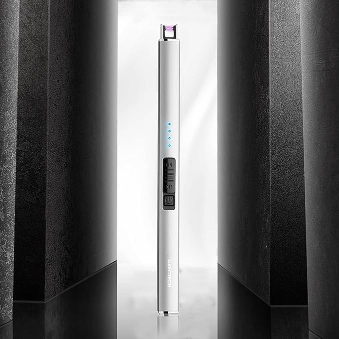 ARECTECH Lighter Electric Lighter Candle Lighter Rechargeable Type-C USB Lighter Plasma Arc Lighters for Candle Camping Kitchen Silvery
