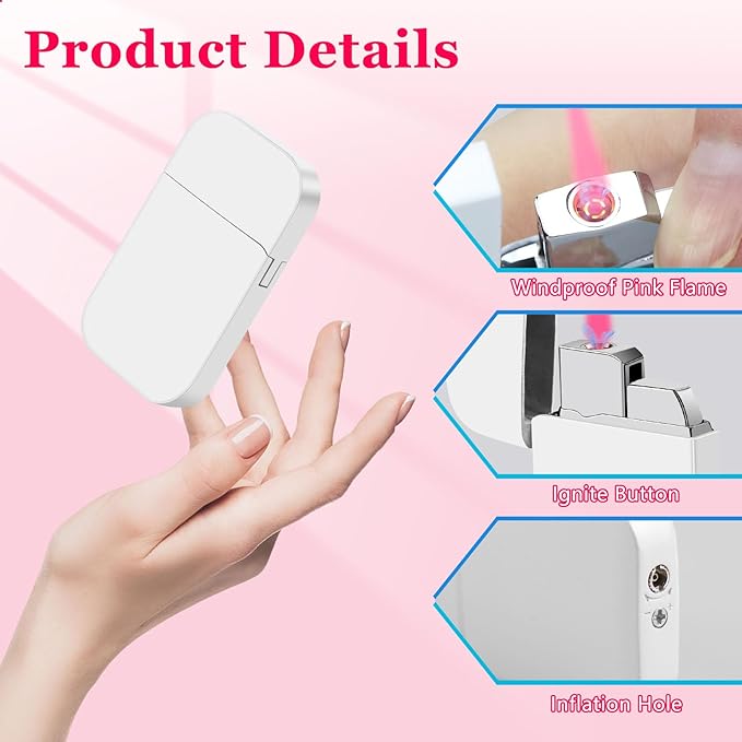 Pink Flame Torch Lighter, Cute White Lighter,Refillable Butane Lighter, Windproof torch Lighter for Outdoor Camping BBQ Candle,Nice Gift for Women Girls on Birthday,Anniversary (1 Pack,Without Butane)