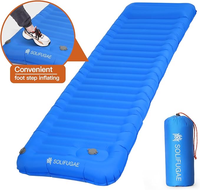 Self Inflating Camping Sleeping Mat, Widen & Thicken Camping Pad with Pillow, Lightweight Single Air Camping Bed Waterproof Wear-Resistant Outdoor Backpacking Hiking Travel (Blue)