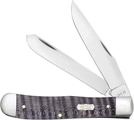 Case XX WR POCKET KNIFE TRAPPER - SMOOTH PURPLE CURLY MAPLE, ITEM 80540, LENGTH CLOSED 4 1/8 INCH (7254 SS)