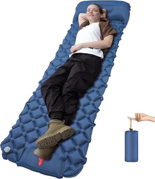DDD Ultra-Light Inflatable Camping Sleeping Pad with its Built-in Foot Pump and Pillow - The Ultimate Camping pad, Hiking pad, Backpacking Pad and Lightweight for a Outdoor Sleep——Dark Blue