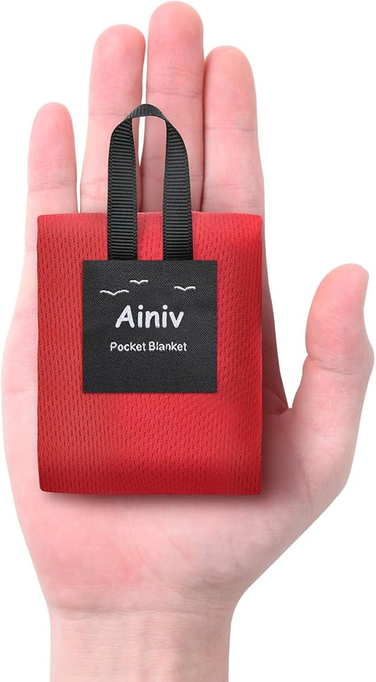 Ainiv Picnic Blanket, Mini Pocket Beach Mat 27.5 x 43.3IN (1-2 People) Foldable, Lightweight Waterproof Sand Free, Foldable Thin Ground Sheet for Outdoor Camping Hiking Travel - with Hand Strap