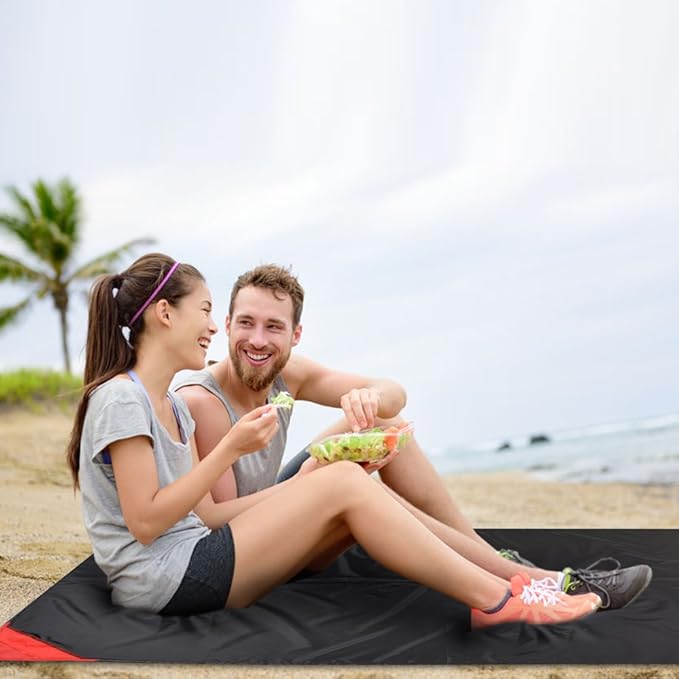 Odoland Beach Blanket Picnic Blanket, SandProof Waterproof Outdoor Pocket Blanket with Portable Bag, Foldable Lightweight Sand Free Quick Drying Beach Mat for Hiking Camping Picnics Travel Concert