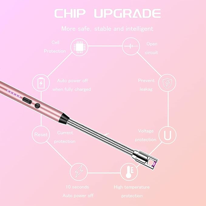 Candle Lighter Electric Lighter Rechargeable Arc Lighter with LED Battery Display360° Flexible Neck Flameless Grill Long Lighters for Light Candles Gas Stoves Camping Barbecue.(Rose Gold)
