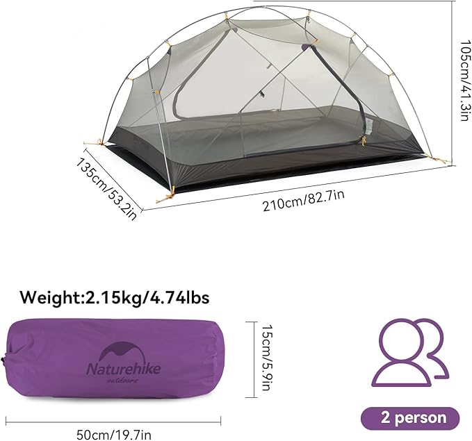 Naturehike Camping Tent, 2/3 Person Double Layer, Instant Easy Setup, Waterproof PU2000mm, 54 MPH Wind Resistance, UPF 50+, Outdoor Tent for Camping, Festivals, Backyard, Sleepovers