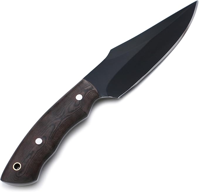 GCS Custom Handmade BROWN MICARTA Handle D2 Tool Steel Skinner Bushcraft Hunting Knife & Horizontal Leather Sheath GCS160