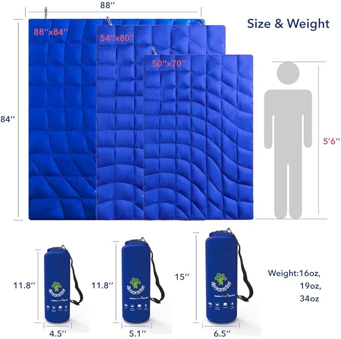 4Monster Down Camping Blanket - Outdoor Travel Quilt Puffy 650 Fill, Packable, Lightweight,Wind & Waterproof | Ideal for Stadium, Backpacking,Picnics, Beach and Hiking
