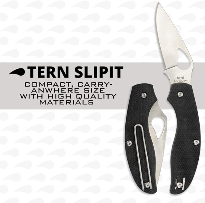 Spyderco Byrd Tern Knife - Black G-10 Handle with PlainEdge, Full-Flat Grind, 8Cr13MoV Steel Blade and SlipIt - BY23GP