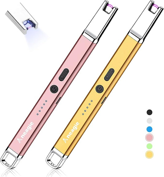 Lighter Electric Candle Lighter 2 packs Upgraded Rechargeable Candle Lighter with LED Flashlight Windproof Flameless and Hanging Hook LED Battery Display Arc Lighter for Candle Grill Camping