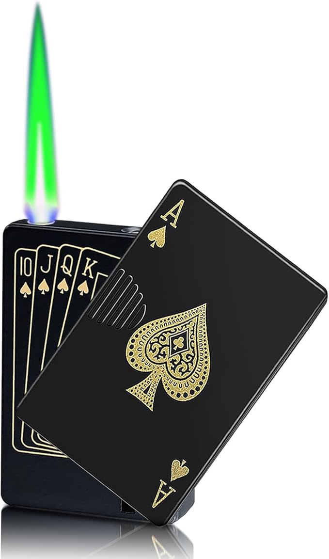Jet Torch Lighter, Refillable Butane Playing Card Lighter, Exquisite Packaging, Windproof Lighters, Cool Lighter for Men, Candle, Camping, Birthday. (Butane Not Included)