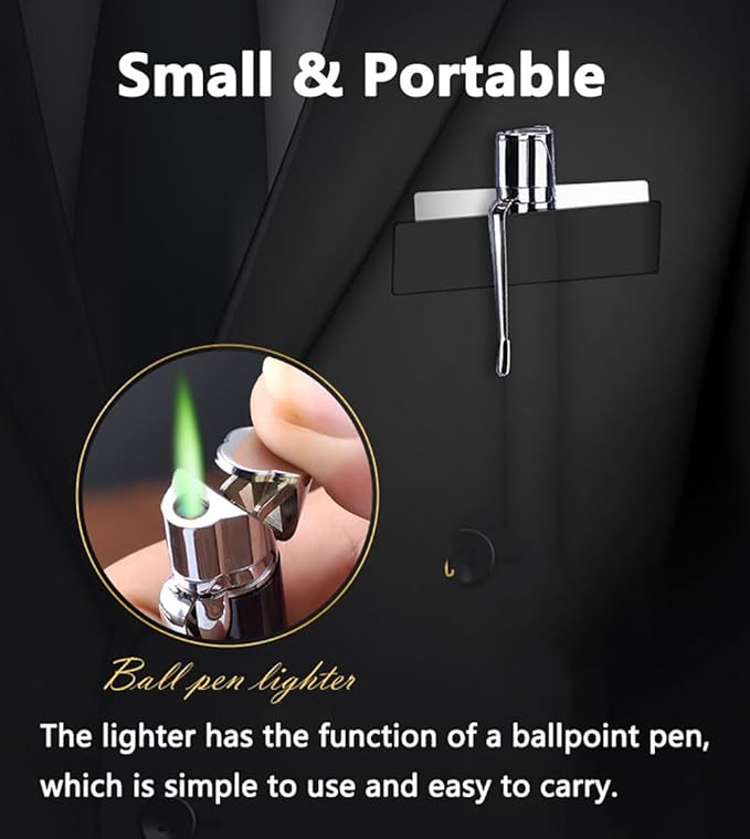 Butane Torch Lighter - Ballpoint Pen Lighter, Windproof Solar Beam Torch, Refillable Adjustable Green Flame Cool Lighter for Candle Camping BBQ Kitchen, Mens Gifts (Without Gas) (Red)