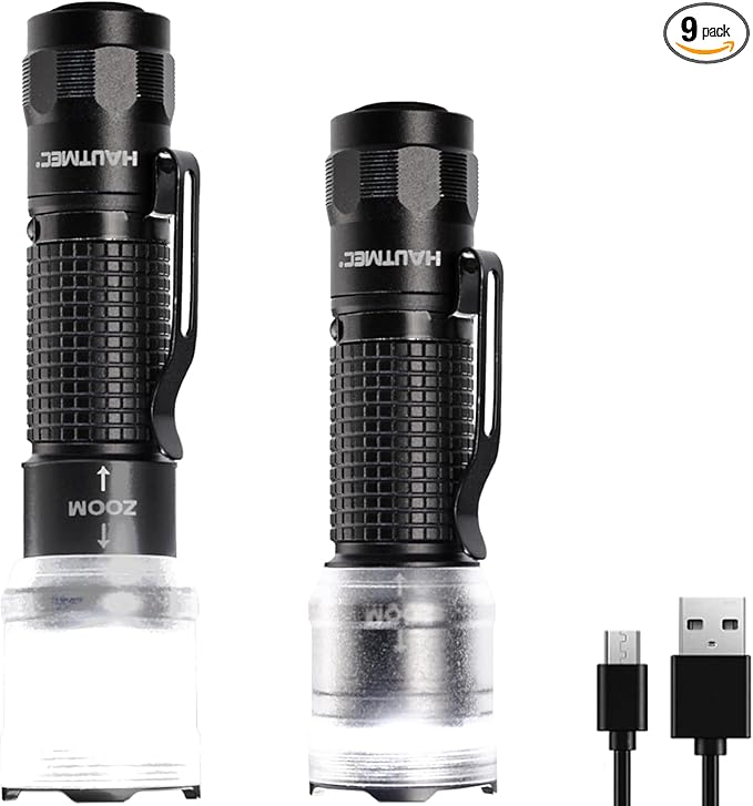 HAUTMEC 700 Lumens Rechargeable Flashlights Waterproof LED Flashlight with Zoomable Beam Bright Tactical Pocket Flashlight Torch with Adjustable 4 Modes for Camping, Outdoor, Hiking, Emergency