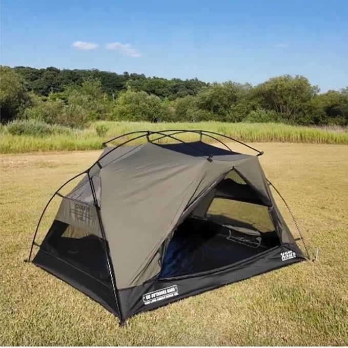 Crab 2 Person Double Layer Black Canvas Cotton Tent, Portable Breathable Easy Set Up Backpacking Tent