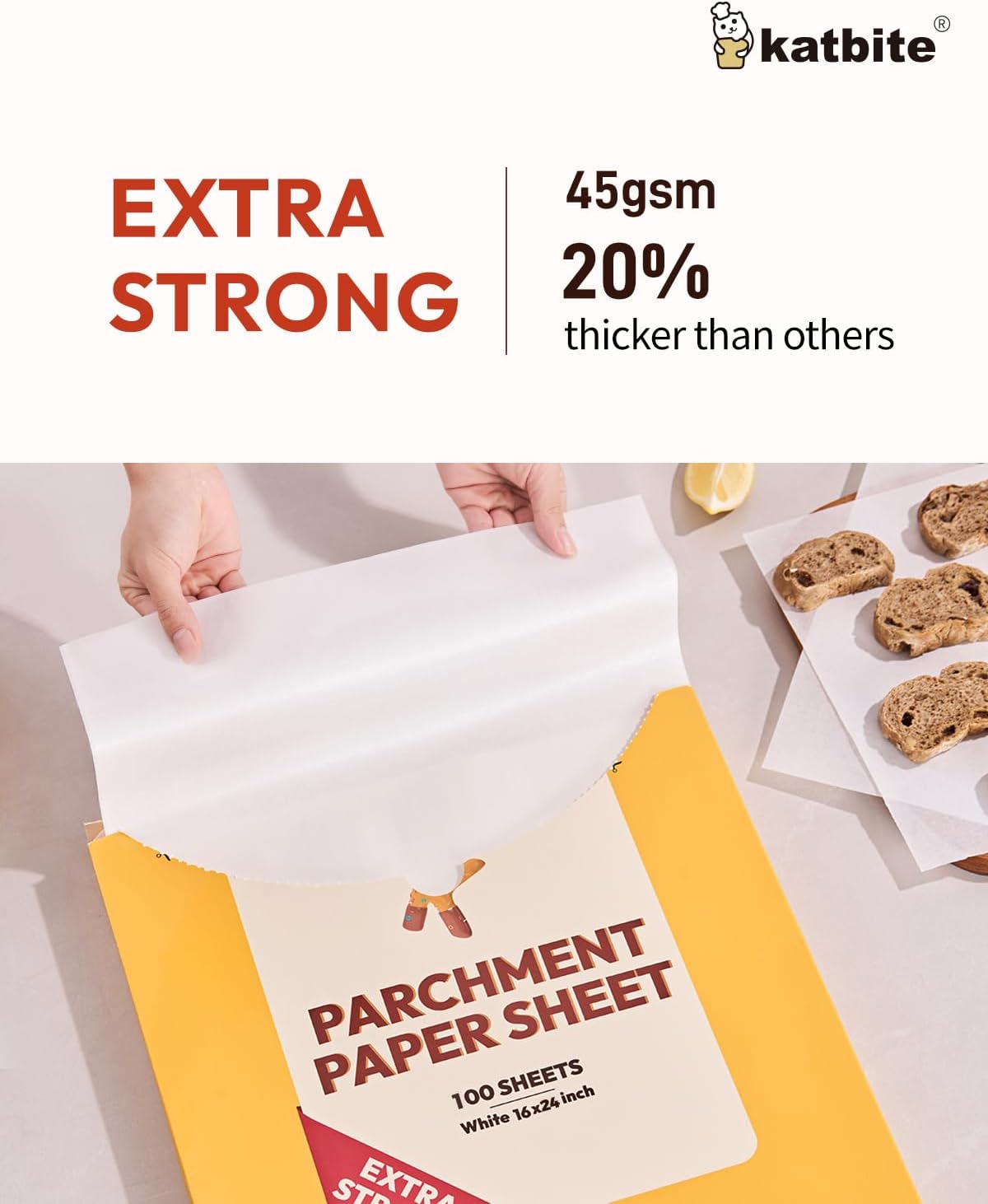 Katbite 16x24 inch Heavy Duty Parchment Paper Sheets, 100Pcs Precut Non-Stick Full Parchment Sheets for Baking, Cooking, Grilling, Frying and Steaming, Full Sheet Baking Pan Liners [Advanced Series]