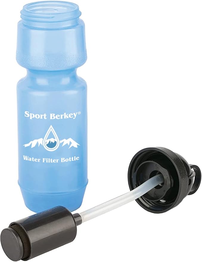 Go Berkey Water Filter Kit with 1 Qt. Berkey Gravity Fed Water Filter System, Berkey Sport Bottle and Black Berkey Primer