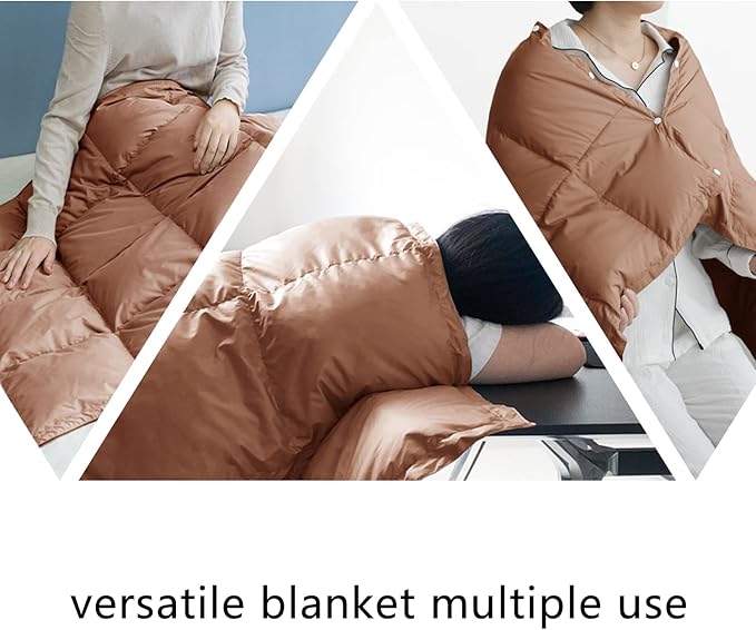 Mini Down Camping Blanket,Puffy Down Blanket Packable Lightweight Down Throw Quilt Water-Resistant Outdoor Travel Blanket for Camping,Hiking,Stadium,Picnic,Car 35x59''Brown