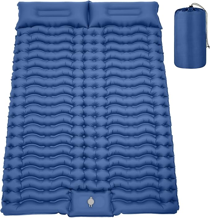 Double Sleeping Pad 4" Self Inflating Camping Mat with Pillow Built-in Foot Pump Portable 2 Person Camping Pad Waterproof Camping Mattress for Camping Backpacking Hiking Traveling Tent Blue…
