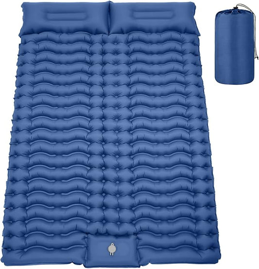 Double Sleeping Pad 4" Self Inflating Camping Mat with Pillow Built-in Foot Pump Portable 2 Person Camping Pad Waterproof Camping Mattress for Camping Backpacking Hiking Traveling Tent Blue…