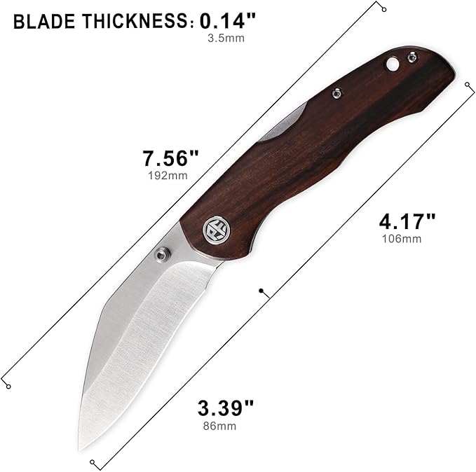 Petrified fish PFE12 Skalor Folding Knife,3.39" 154CM Steel Stonewashed Blade, Desert ironwood Handle 4.23oz Pocket knife for Camping, EDC (Satin Blade & Sandwood Handle)