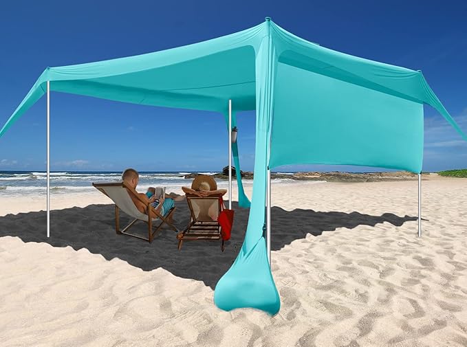 Beach Canopy Tent Shade with Sidewalls 10x10FT, 6.6FT Tall, UPF50+ Sun Shelter, Windproof & Water Resistant, Includes Guylines Sand Shovel Stability Poles, Easy Up for Beach Outdoor Camping Backyard