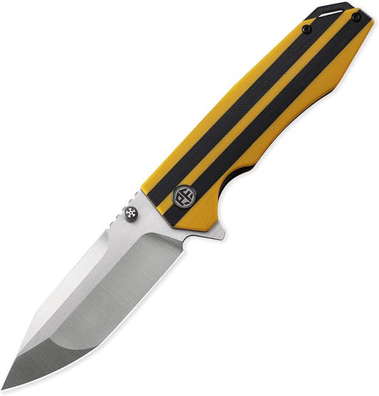 Petrified fish PFP08 Mocado Pocket Knife,3.58" K110 Steel Satin Blade, 5.64oz G10 Handle Flipper Liner lock Folding knife (Yellow Satin)