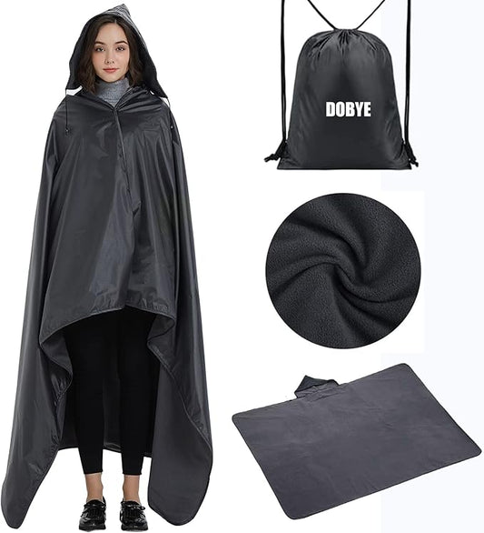 DOBYE Hooded Stadium Blanket, Large Waterproof Outdoor Fleece Blanket, Windproof Wearable Portable Warm Mat for Camping